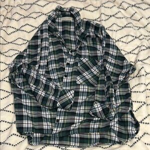 Plaid Flannel Shirt - Green and White